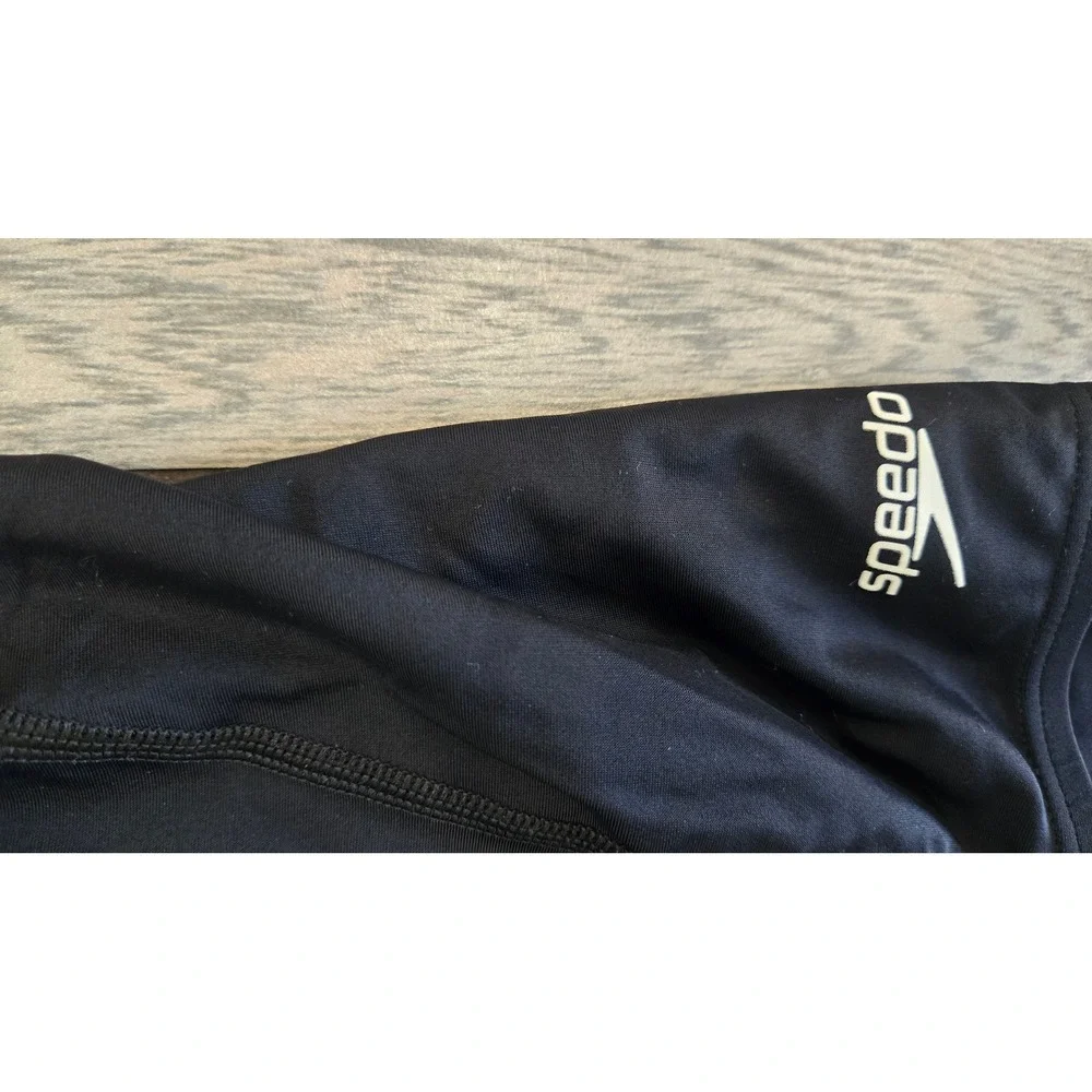 Speedo PowerFLEX Womens 10 Black One Piece Swimsuit Racerback Training Swimwear